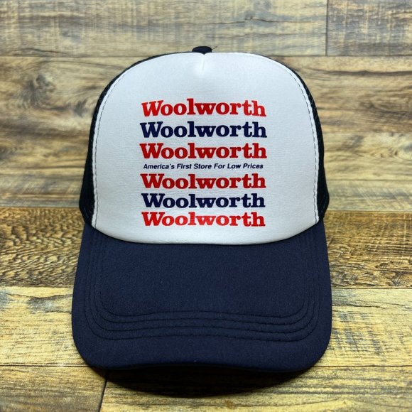 Defunct Woolworth Mens Trucker Hat Navy Snapback Department Store Baseball Cap - Picture 2 of 8